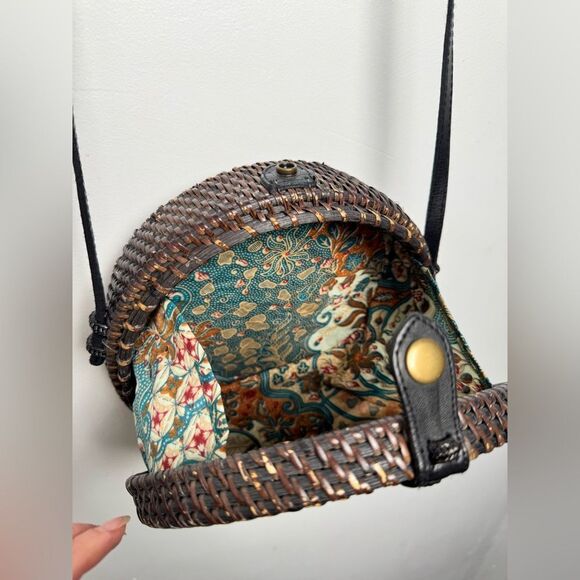 Woven‎ Round Rattan Bag Wicker Straw Purse Crossbody Brown Tropical Boho - Picture 13 of 17